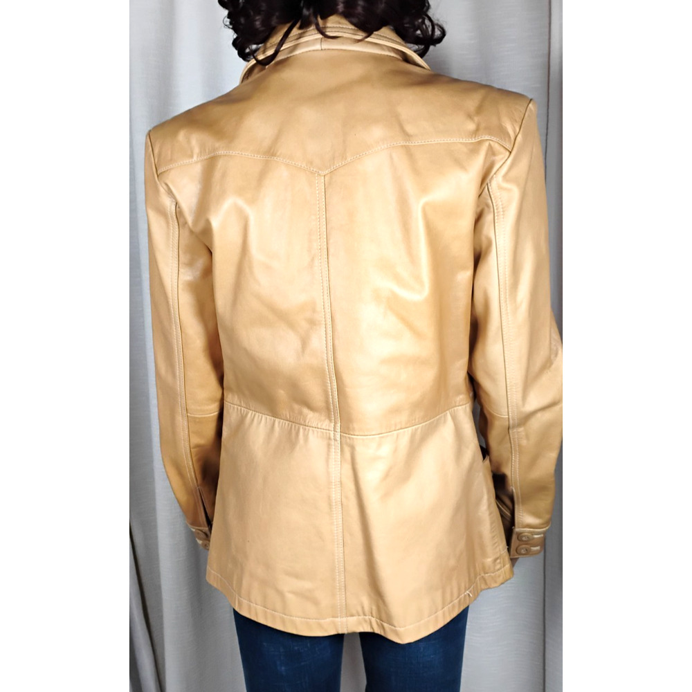 Womens Medium Wilsons Maxima Tan Cognac Leather Jacket Button Front Classic - Picture 4 of 16